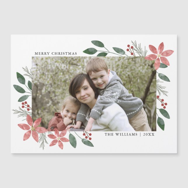 Floral Holiday -  Magnetic Photo Greeting Card (Front)