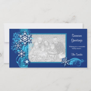 Floral Holiday Snowflake Photo Card in Blue