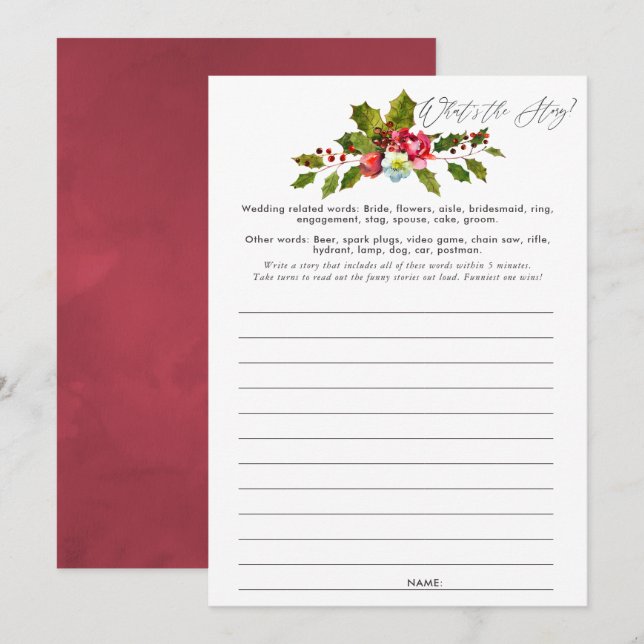 Floral Holly Christmas Bridal Shower Game Invitation (Front/Back)