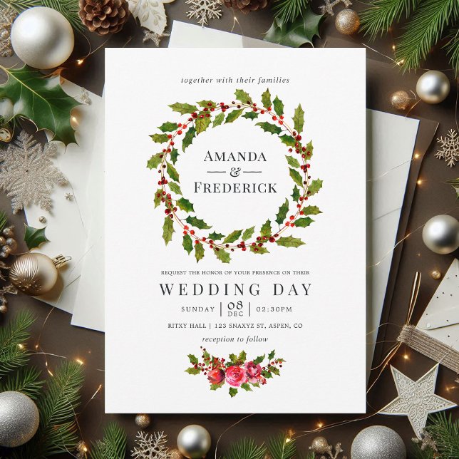 Floral Holly Christmas Wedding Watercolor Invite (Floral Holly Christmas Wedding Watercolor Invite)