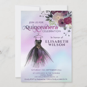 Floral holographic adorable dress Quinceañera  Invitation