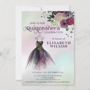 Floral holographic adorable dress Quinceañera Invitation