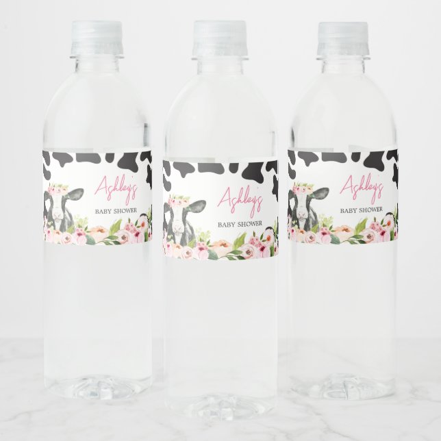 Floral Holy Cow Baby Shower  Water Bottle Label (Bottles)