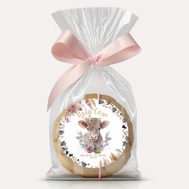 Floral Holy Cow First Birthday Favour Sticker (Creator Uploaded)