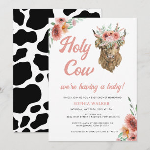 Floral Holy Cow Western Baby Girl Shower Invitation