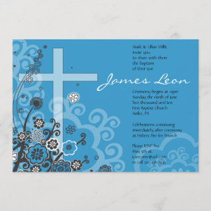 Floral Holy Cross Baptism Christening Invitation
