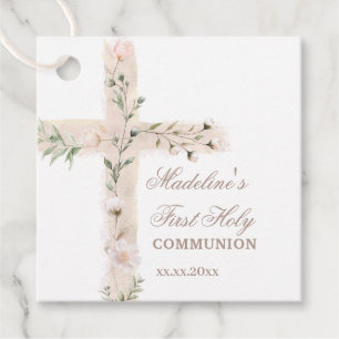 floral Holy cross First Communion Favour Tags