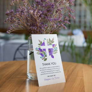 Floral Holy Cross Funeral Photo Thank You Card