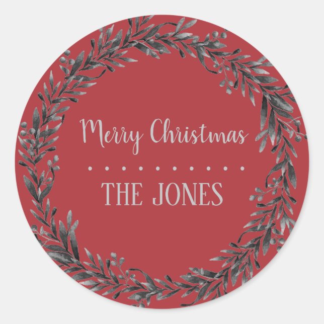 Floral Holy  Wreath | Personalised Christmas Classic Round Sticker (Front)