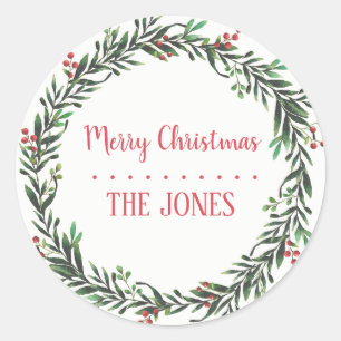 Floral Holy  Wreath   Personalised Christmas Classic Round Sticker