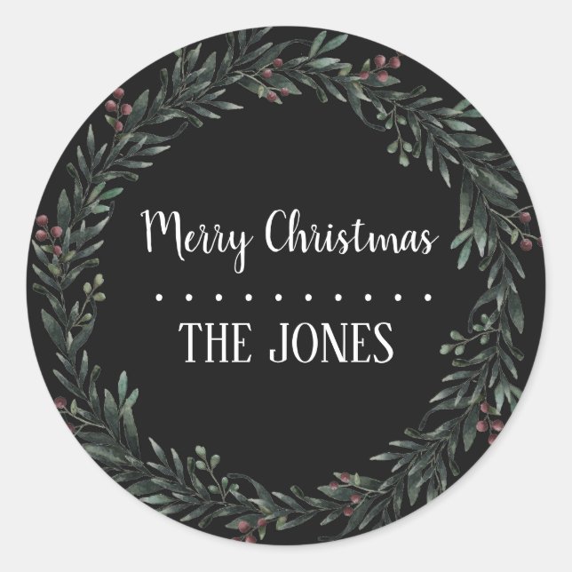 Floral Holy  Wreath | Personalised Christmas Classic Round Sticker (Front)