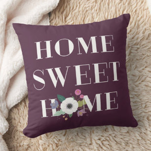 Floral Home Sweet Home Pillow - Plum