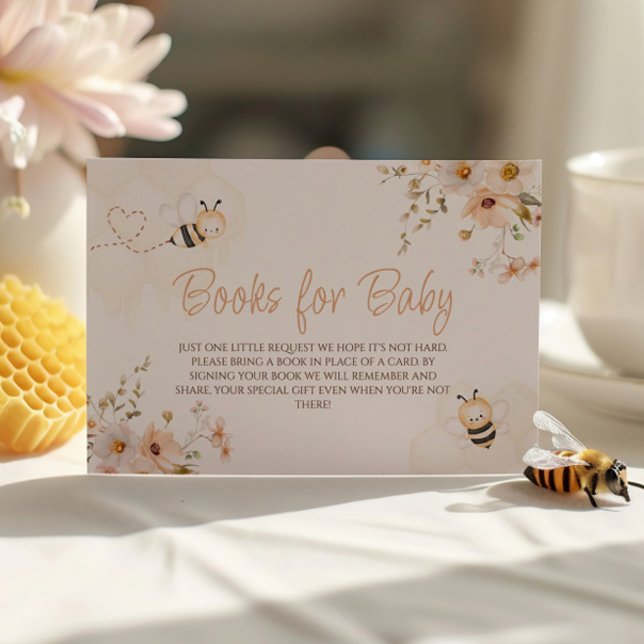 Floral Honey Bee Baby Shower Books For Baby Enclosure Card (Creator Uploaded)