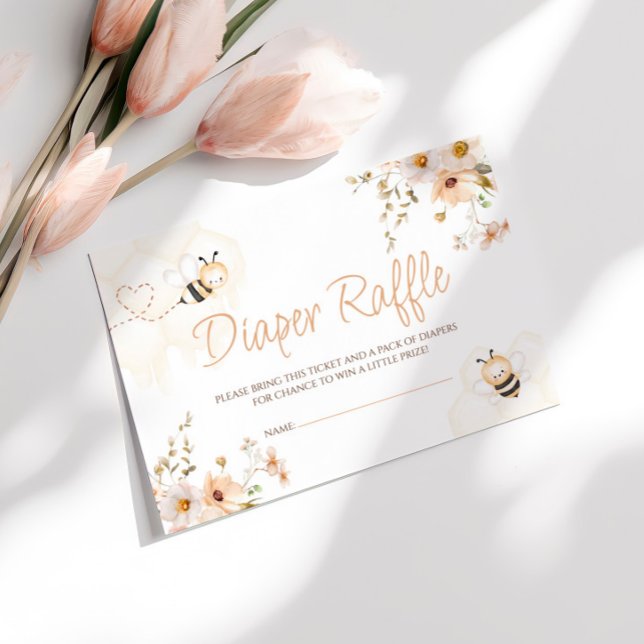 Floral Honey Bee Baby Shower Diaper Raffle Enclosure Card (Creator Uploaded)
