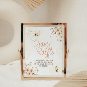 Floral Honey Bee Baby Shower Diaper Raffle Sign