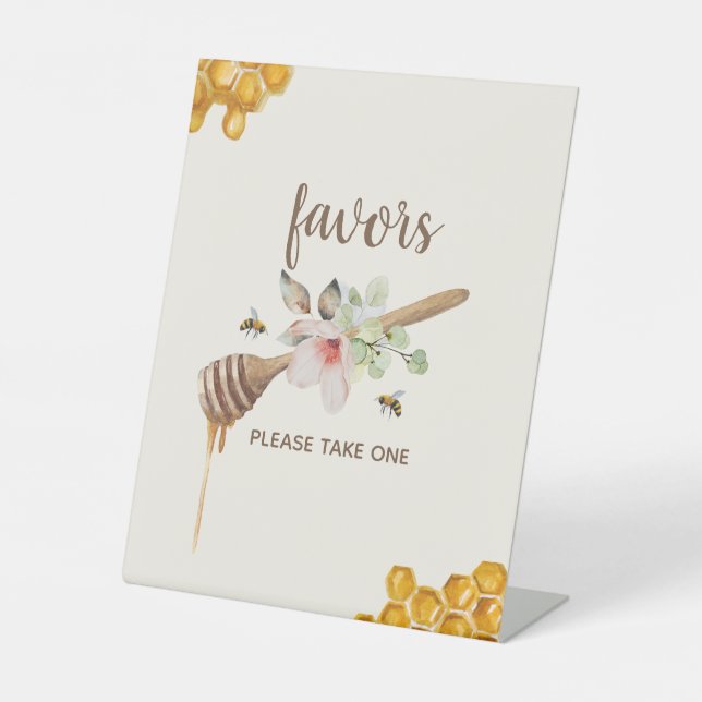 Floral Honey Bee Baby Shower Favours Pedestal Sign (Front)