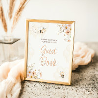 Floral Honey Bee Baby Shower Guest Book Sign