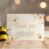 Floral Honey Bee Baby Shower Thank You Card