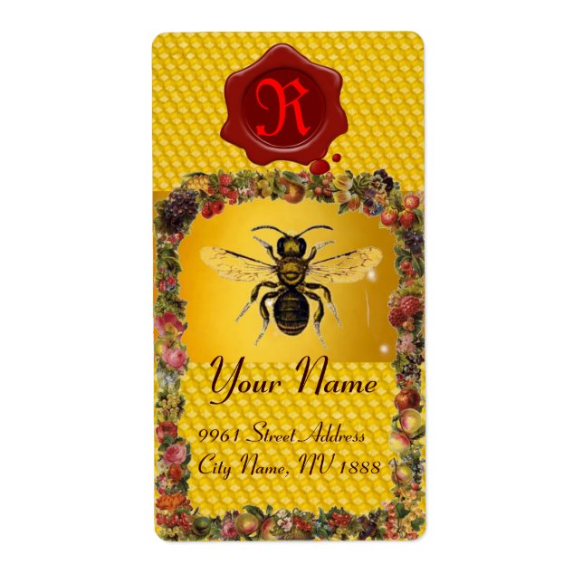 FLORAL HONEY BEE ,BEEKEEPER,RED WAX SEAL MONOGRAM (Front)