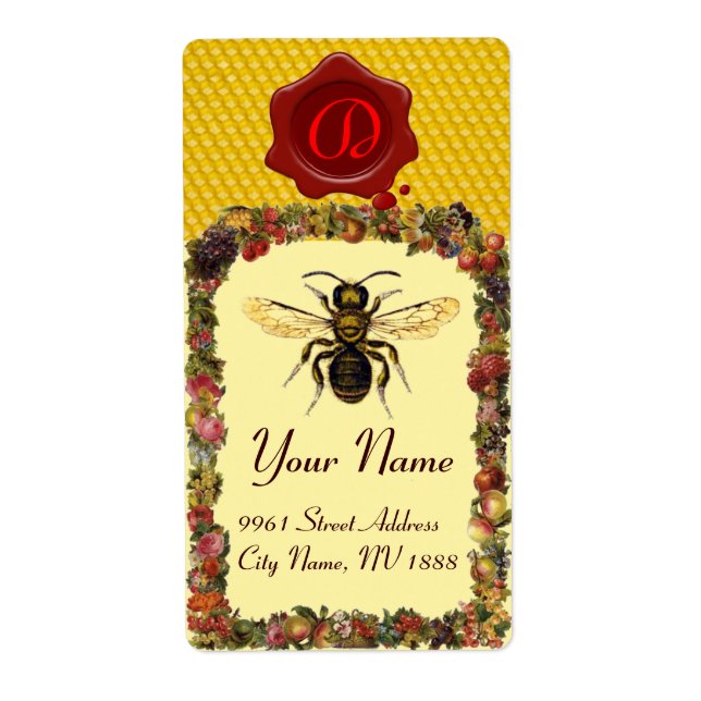 FLORAL HONEY BEE ,BEEKEEPER,RED WAX SEAL MONOGRAM (Front)