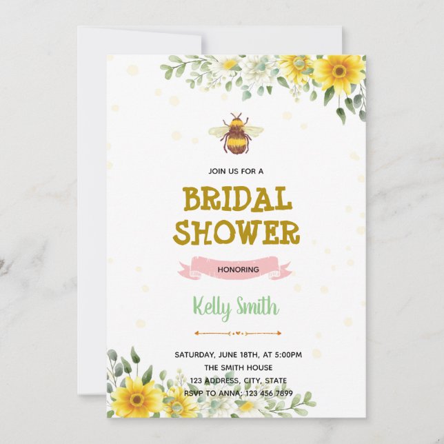 Floral honey bee bridal shower invitation (Front)