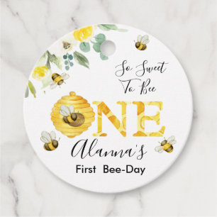 Floral Honey Bee First Bee-day Birthday  Favour Tags