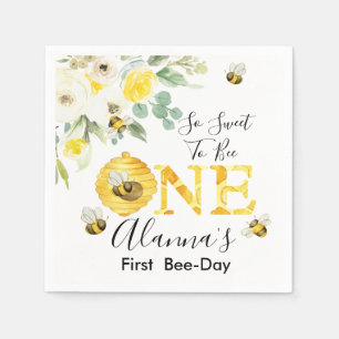 Floral Honey Bee First Bee-day Birthday Napkin