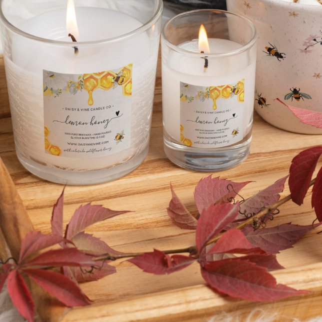 Floral Honey Bee | Handmade Homemade Candle Square Sticker (Creator Uploaded)