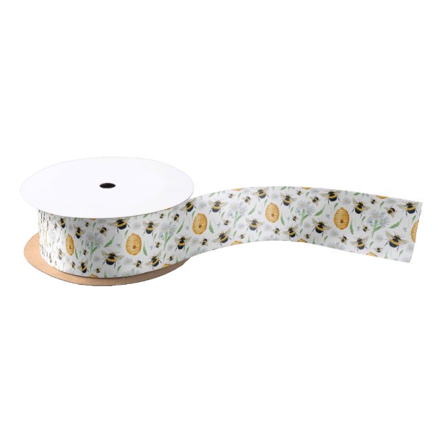 Floral Honey Bees Ribbon Satin Ribbon (Spool)