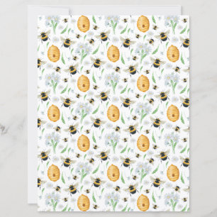 Floral Honey Bees Scrapbook Paper