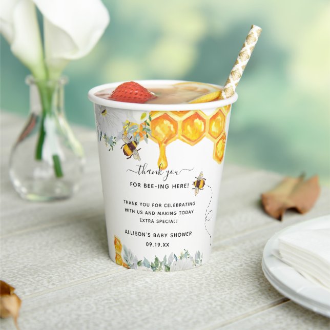 Floral Honeycomb Bumble Bee Baby Shower  Paper Cups (Insitu)
