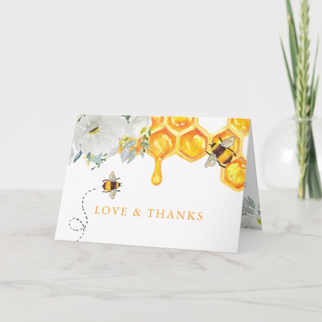 Floral Honeycomb Bumble Bee Baby Shower Thank You (Front)