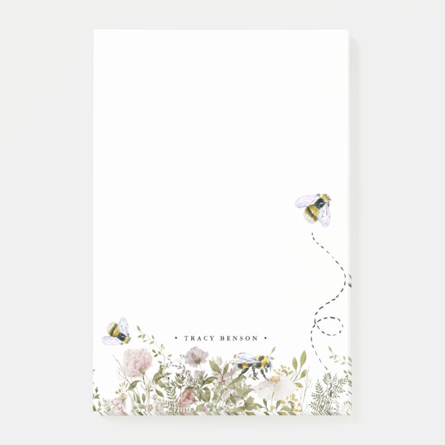 Floral Honeycomb Bumble Bee Monogram Personalised  Post-it Notes (Front)