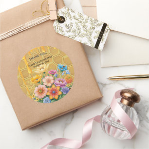 Floral Honeycomb Honeybee Honey Drip Baby Shower Classic Round Sticker