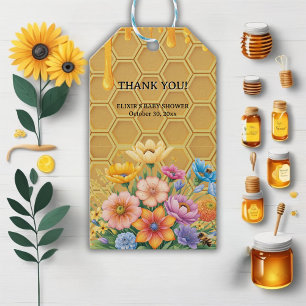 Floral Honeycomb Honeybee Honey Drip Baby Shower Gift Tags