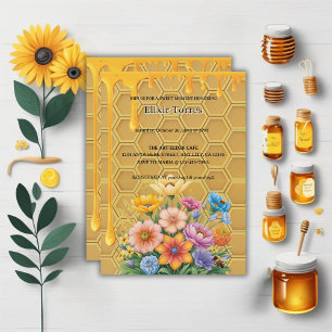 Floral Honeycomb Honeybee Honey Drip Baby Shower Invitation
