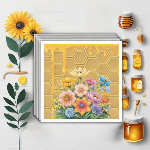 Floral Honeycomb Honeybee Honey Drip Baby Shower Napkin