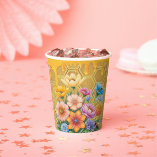 Floral Honeycomb Honeybee Honey Drip Baby Shower Paper Cups