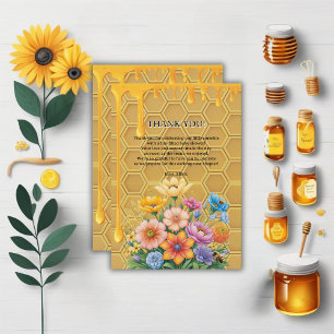 Floral Honeycomb Honeybee Honey Drip Baby Shower Thank You Card