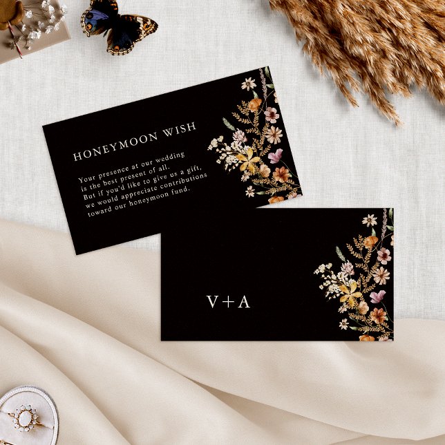 Floral Honeymoon Wish Enclosure Card (Black Floral Honeymoon Wish Enclosure Card Monogram by Painted Paperie
)