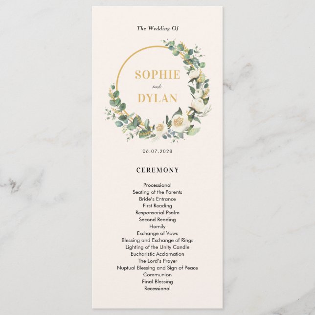 Floral Hoop EDITABLE COLOR Wedding Program Programme (Front)