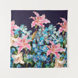 Floral horizontal border. Lilies and delphiniums, Tapestry
