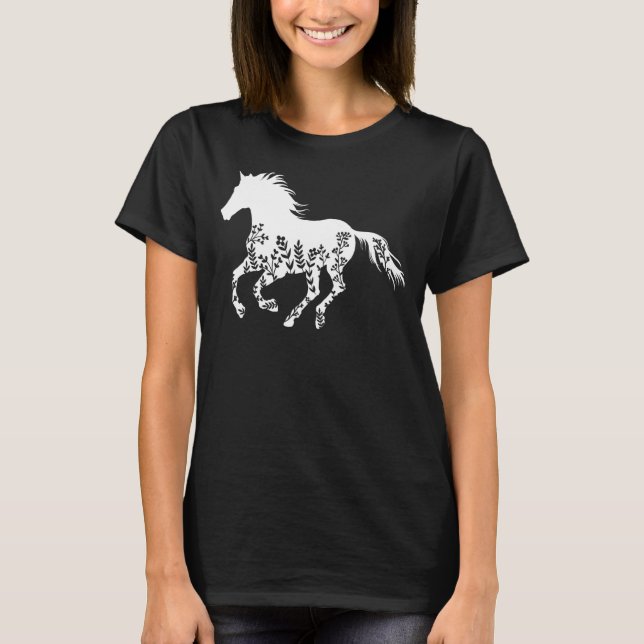 Floral Horse  Animal  Horseback Riding Equestrian T-Shirt (Front)