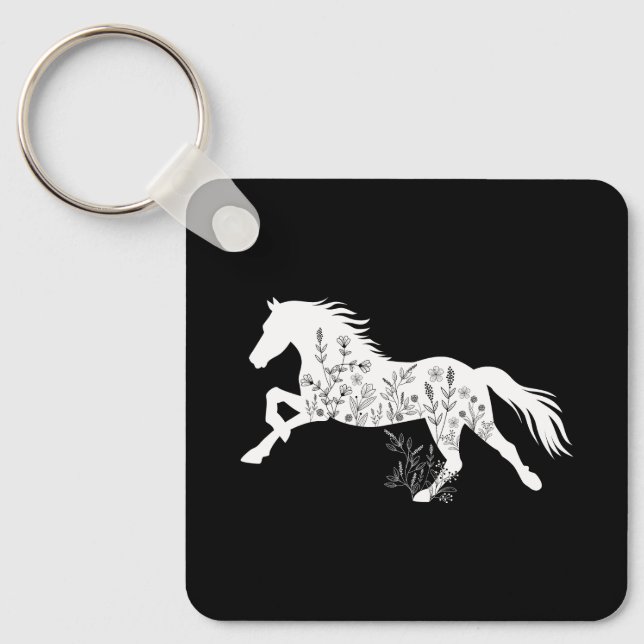 Floral Horse Animal Lover Key Ring (Front)