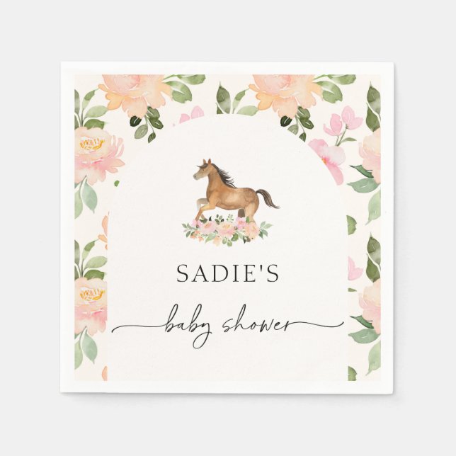 Floral Horse Baby Shower Napkins (Front)