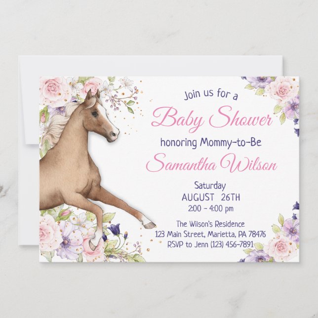 Floral Horse Baby Shower Party Invitation (Front)