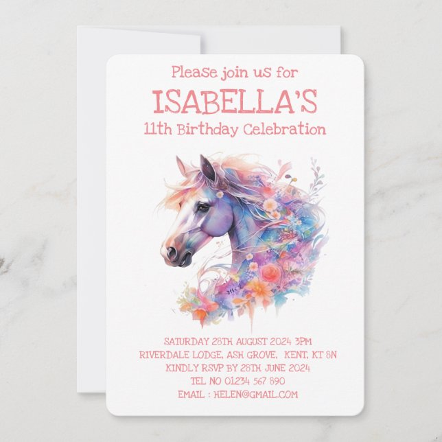 Floral Horse Birthday  Invitation (Front)