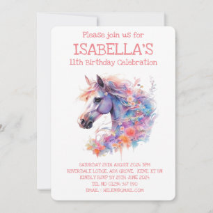 Floral Horse Birthday  Invitation