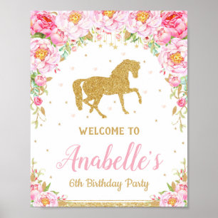 Floral Horse Birthday Party Welcome Sign Poster