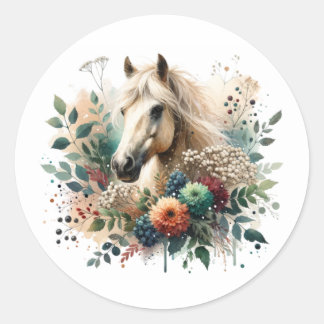 Floral Horse Classic Round Sticker